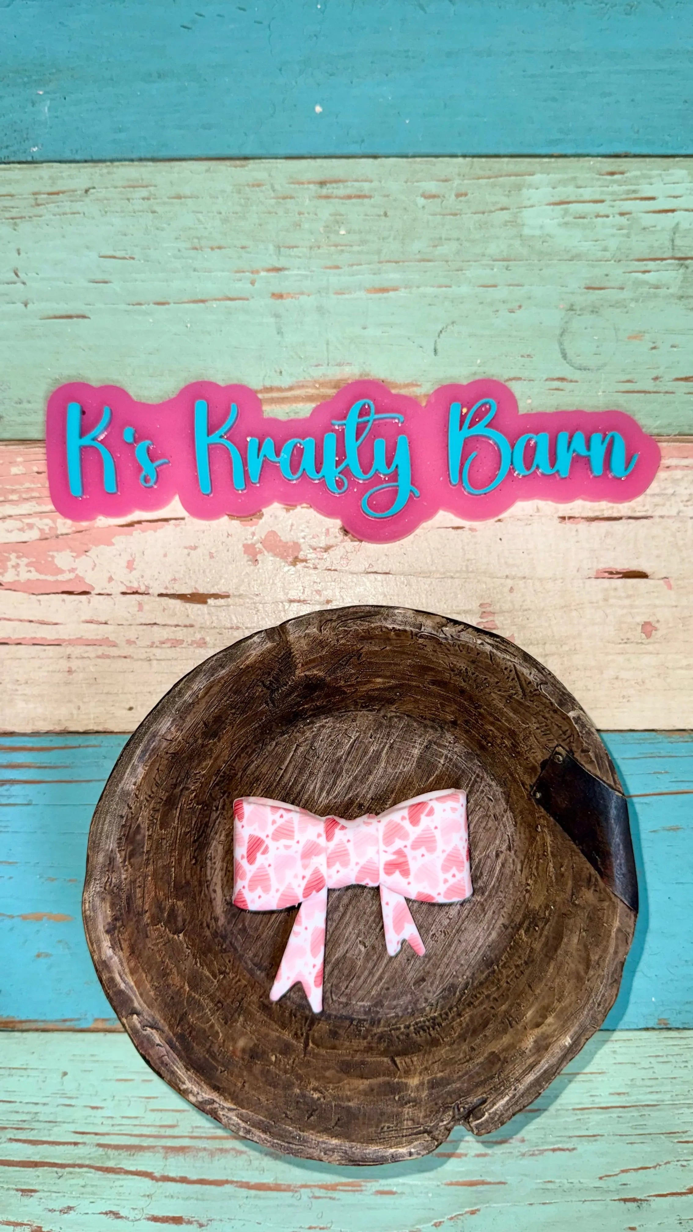Silicone Focal Bead- Heart bow K's Krafty Barn