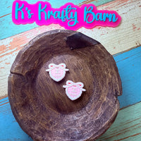 Silicone Focal Bead- Light Pink and White Designer Bow K's Krafty Barn