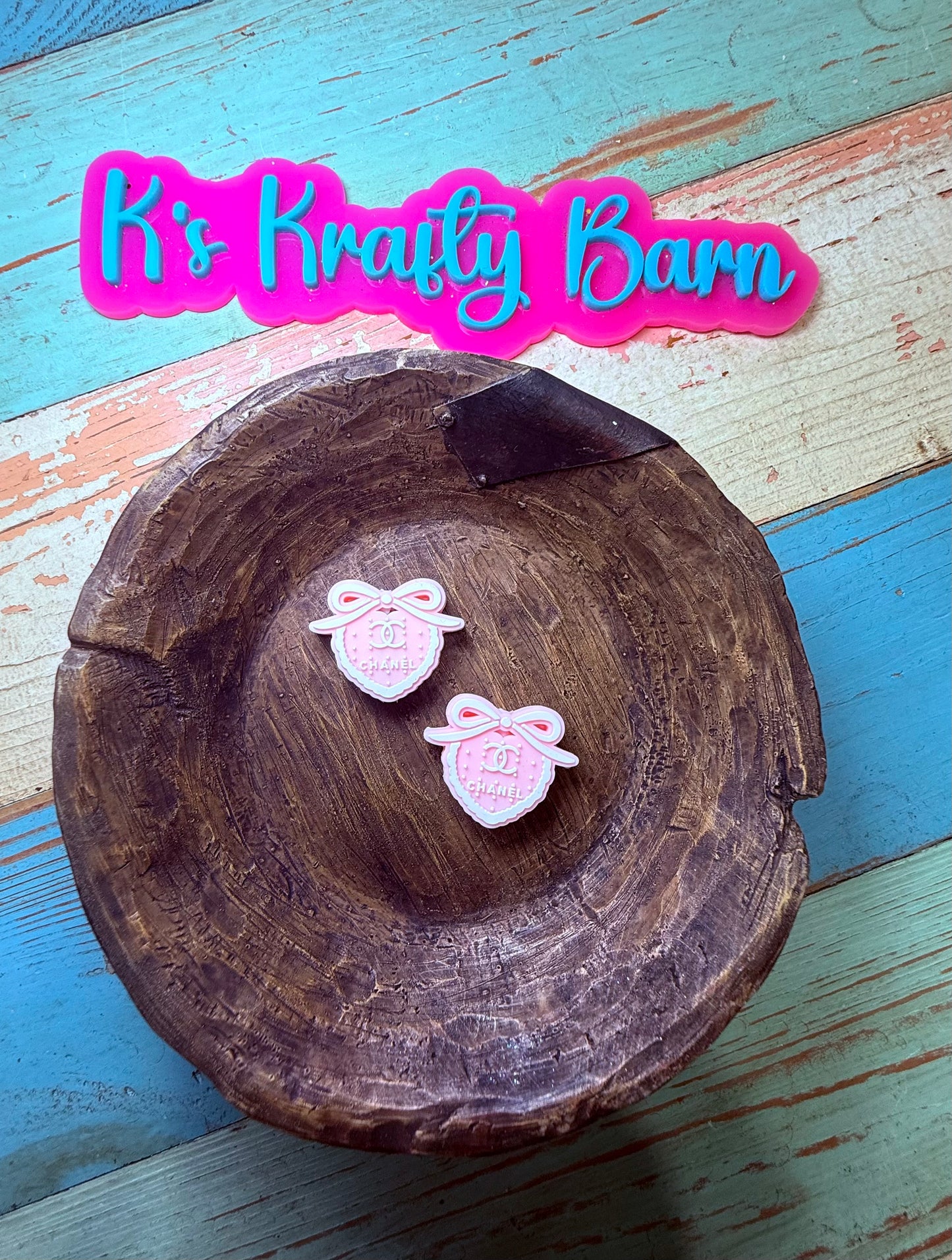 Wholesale Silicone Focal Bead- Light Pink and White Designer Bow