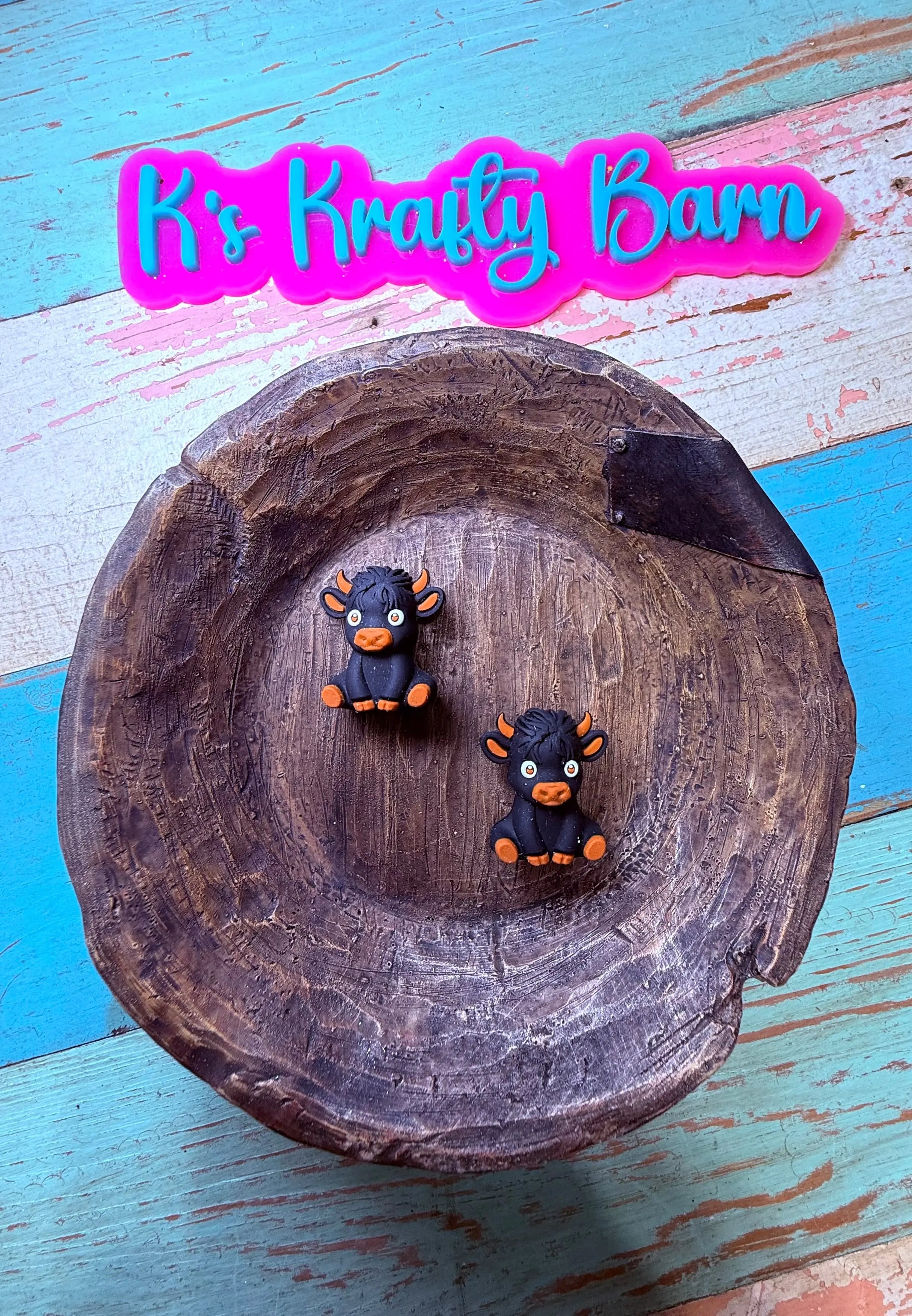 Silicone Focal Bead- 3D Black/Tan Highland cow K's Krafty Barn