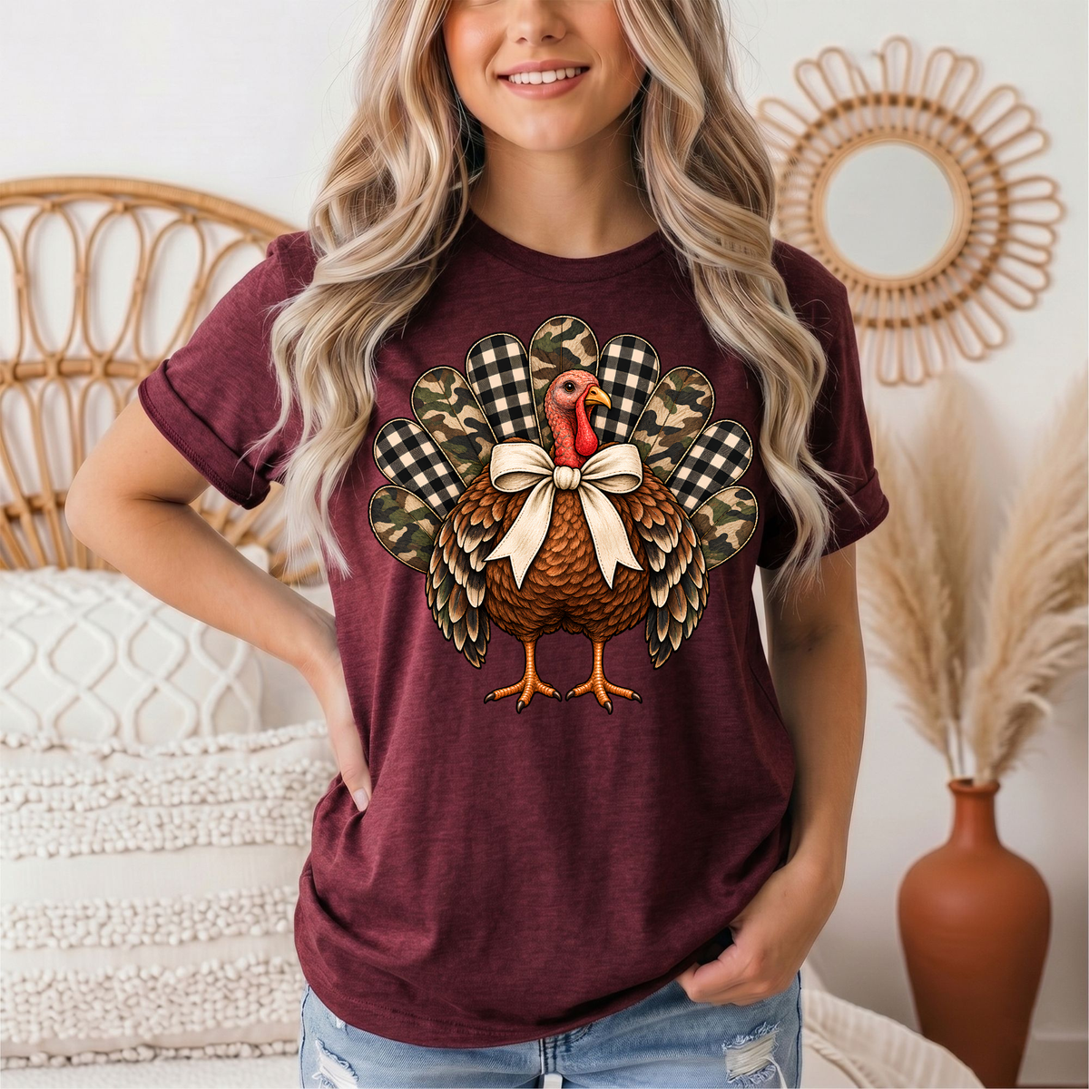 Camo & Buffalo Check Turkey Thanksgiving Graphic Tee