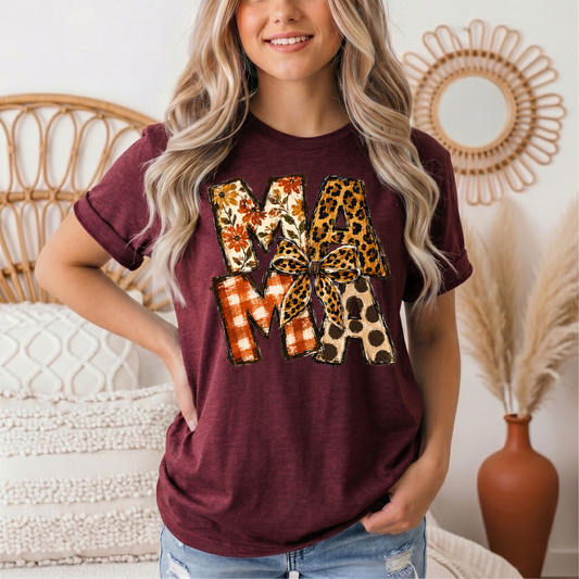 Fall Mama Floral & Leopard Bow Graphic Tee