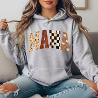 Mama Fall Floral, Checkerboard & Pumpkin Graphic Hoodie