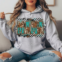 Turquoise Cowhide Mama Western Graphic Hoodie