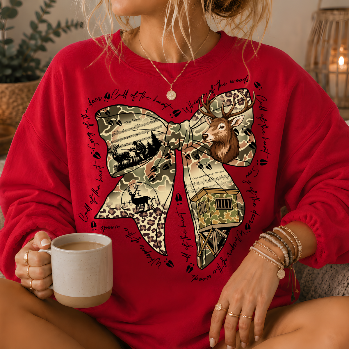 Camo Deer Hunting Bow Crewneck Sweatshirt