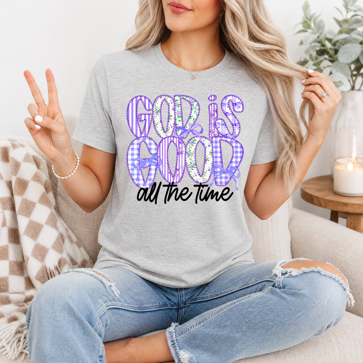 God Is Good Purple Floral Premium Graphic Tee