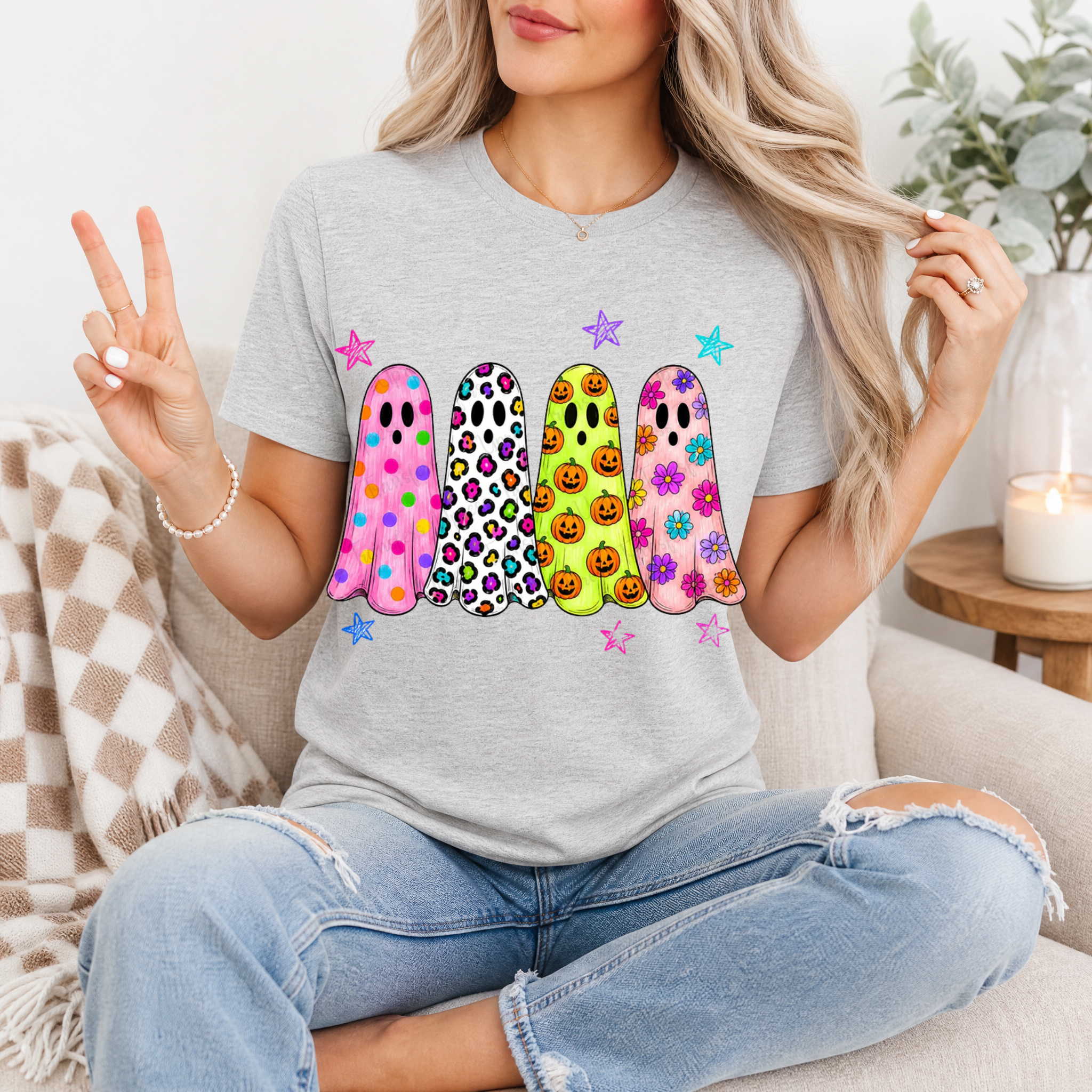 Neon Trendy Patterned Ghost Premium Graphic Tee