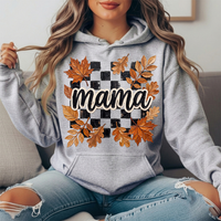 Mama Fall Leaves Checkerboard Graphic Hoodie