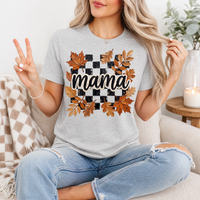 Mama Fall Leaves & Checkerboard Graphic Tee