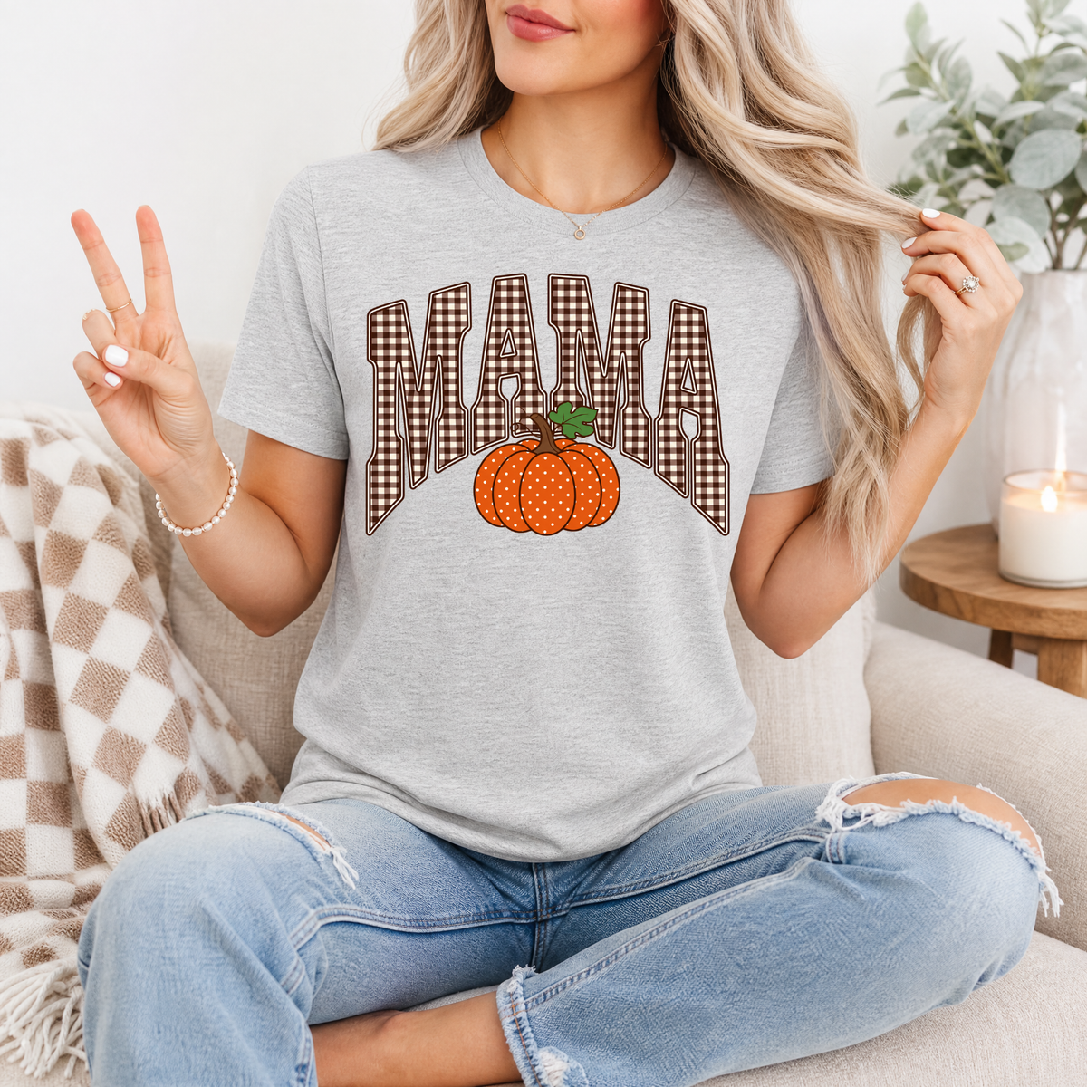 Gingham Mama Pumpkin Premium Graphic Tee