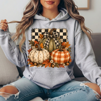 Rustic Fall Pumpkins Buffalo Check Bow Graphic Hoodie