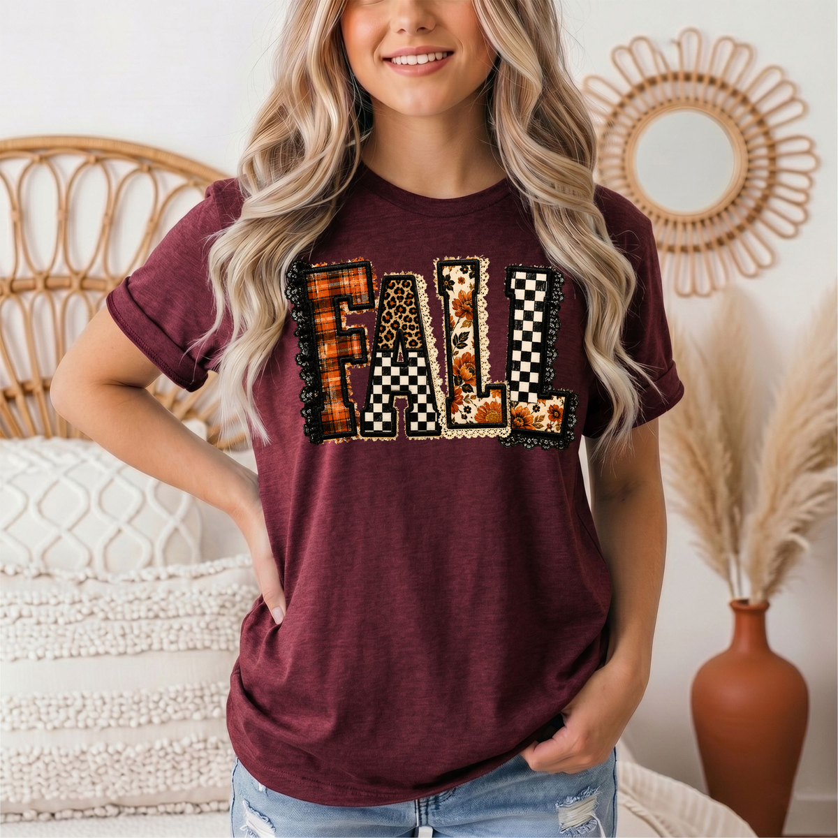 Fall Plaid Leopard & Floral Patchwork Graphic Tee