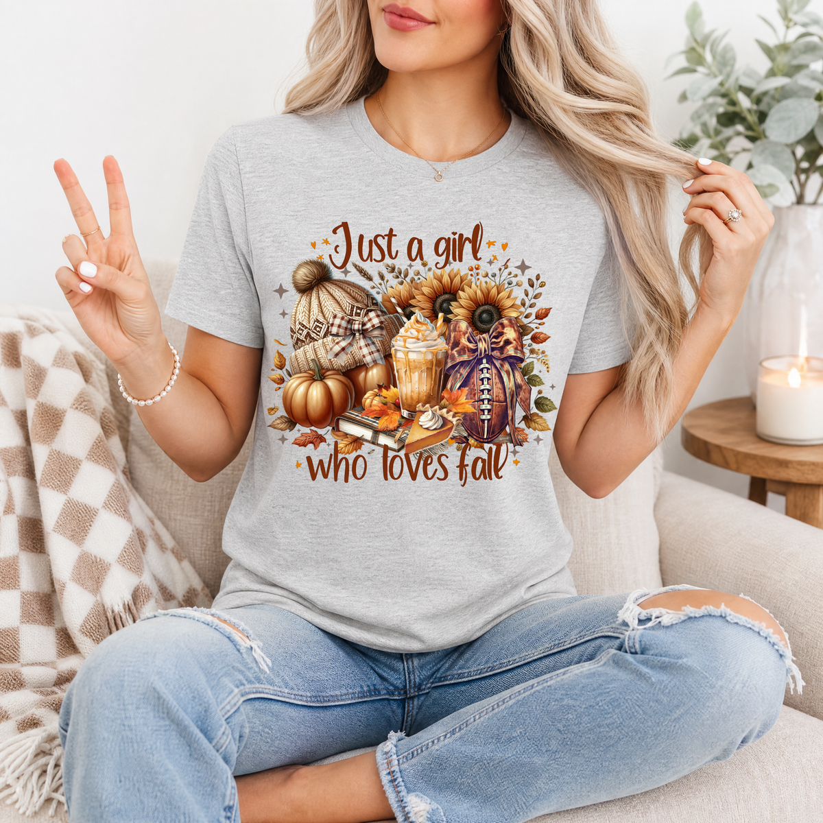 Just a Girl Who Loves Fall Football Premium Graphic Tee