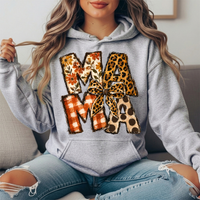 Mama Fall Patchwork & Leopard Bow Graphic Hoodie