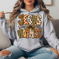 Jesus Loves This Hot Mess Leopard Bow Graphic Hoodie