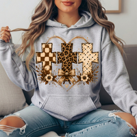Three Crosses Leopard Floral Bow Graphic Hoodie