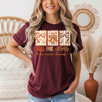 Fall for Jesus He Never Leaves Christian Graphic Tee