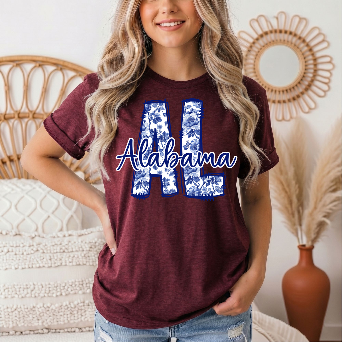 Alabama Blue Floral AL Graphic Tee