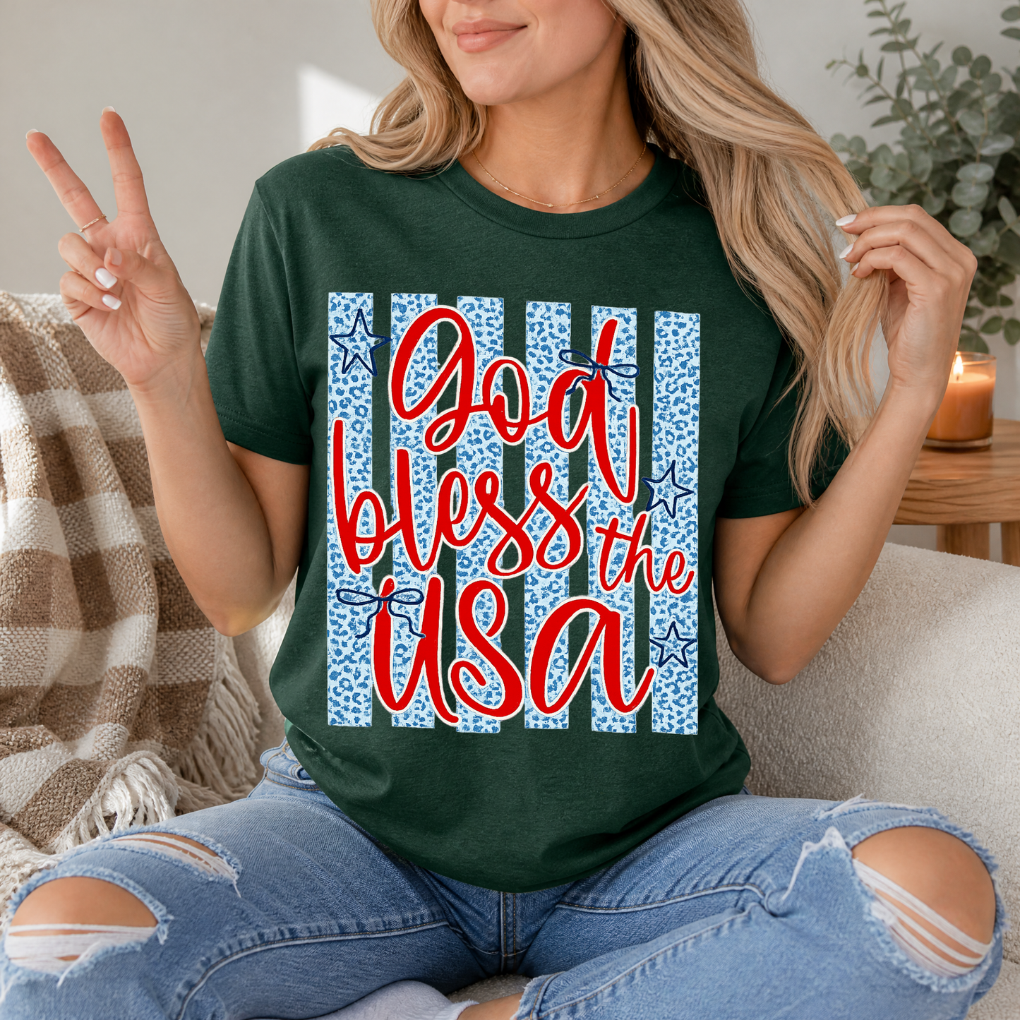 God Bless The USA Cheetah Blue Premium Graphic Tee