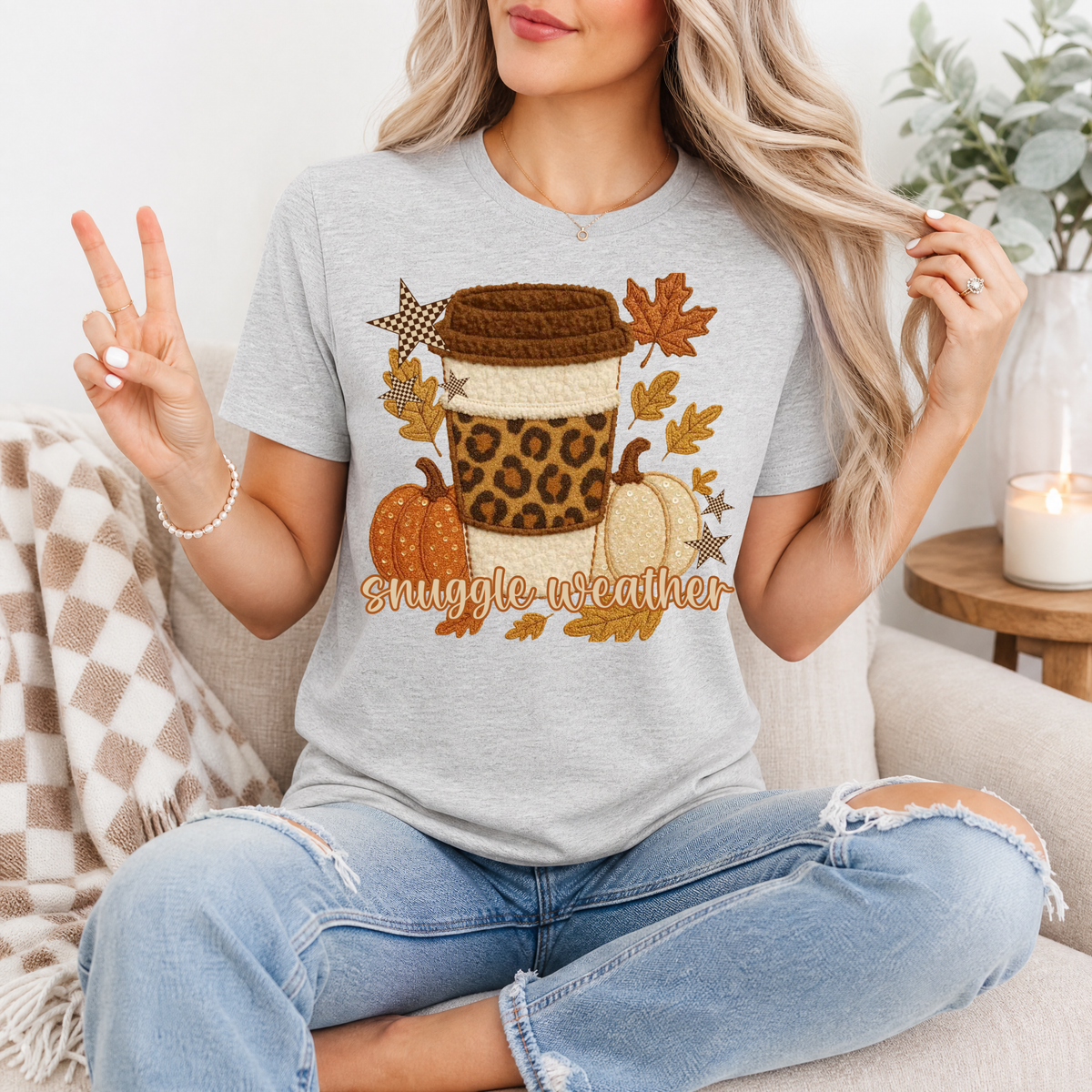 Snuggle Weather Faux Embroidery Coffee Graphic Tee