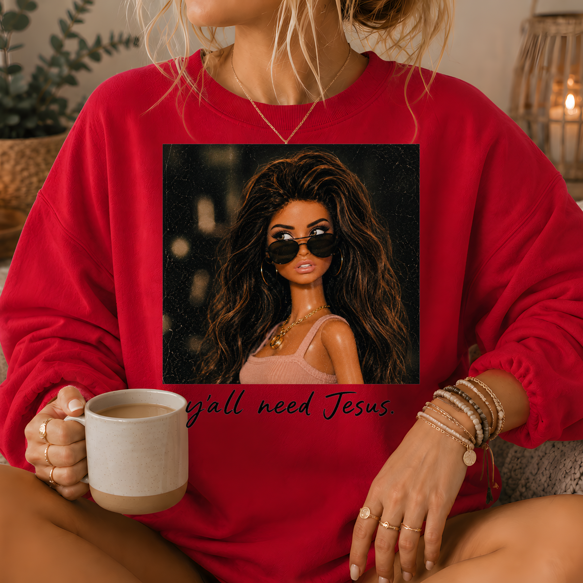 Y'all Need Jesus Fashion Doll Crewneck Sweatshirt