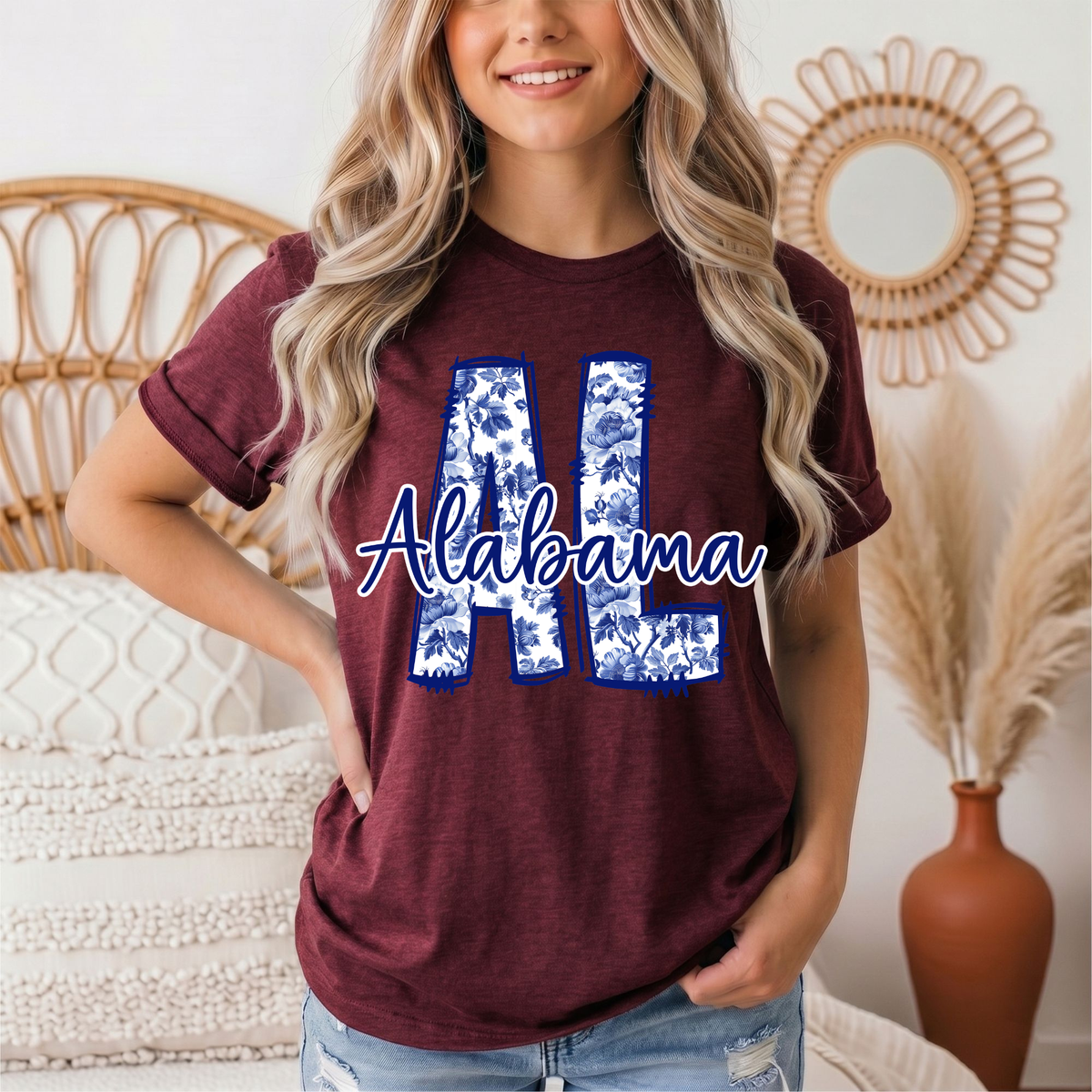 Alabama Blue Floral AL Graphic Tee