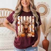 Fall Highland Cow Leopard Bow & Pumpkin Graphic Tee