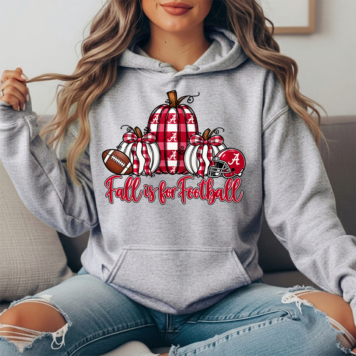 Alabama Crimson Tide Fall Is for Football Pumpkin Graphic Hoodie