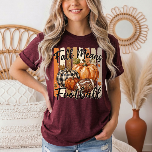 Fall Means Football Pumpkin Graphic Tee