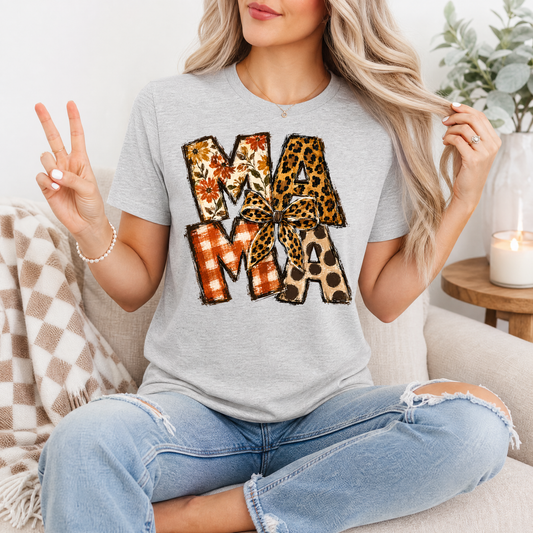 Fall Mama Floral & Leopard Bow Graphic Tee