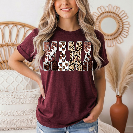 Mama Football & Leopard Mixed Print Graphic Tee
