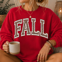 Fall Leopard Print Varsity Crewneck Sweatshirt