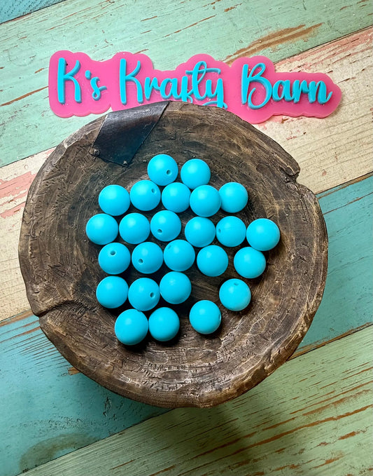 15mm Solid Silicone Beads- Aqua K's Krafty Barn
