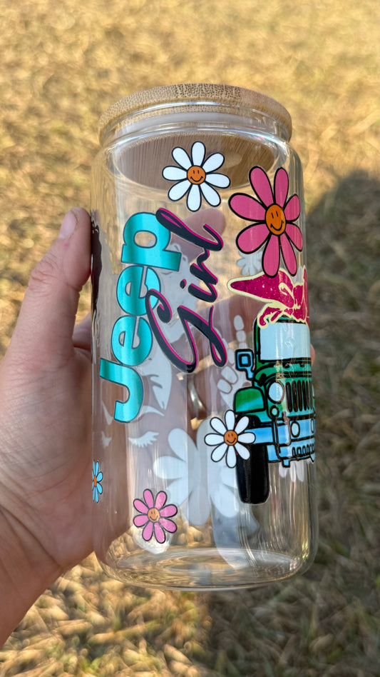 Jeep girl 16oz Glass Libby