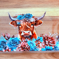 #36 Brown Highland with teal flowers K's Krafty Barn