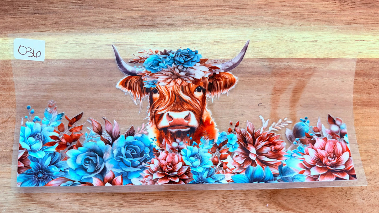 #36 Brown Highland with teal flowers K's Krafty Barn