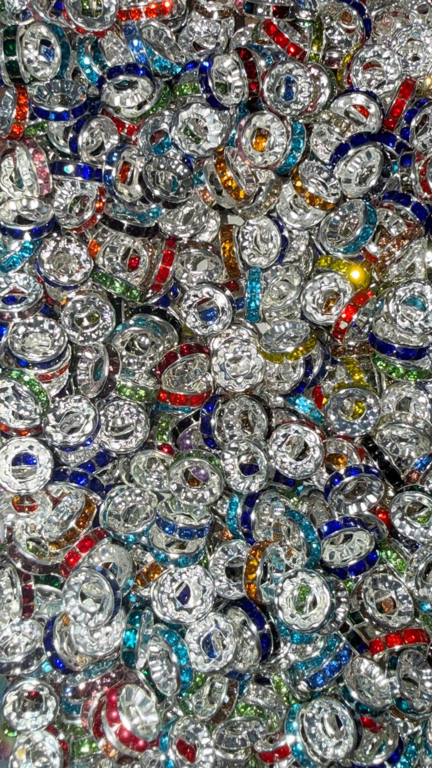Rhinestone Spacer Bead Mix – 10mm Assorted Colors | Large Hole Crystal Spacers K's Krafty Barn