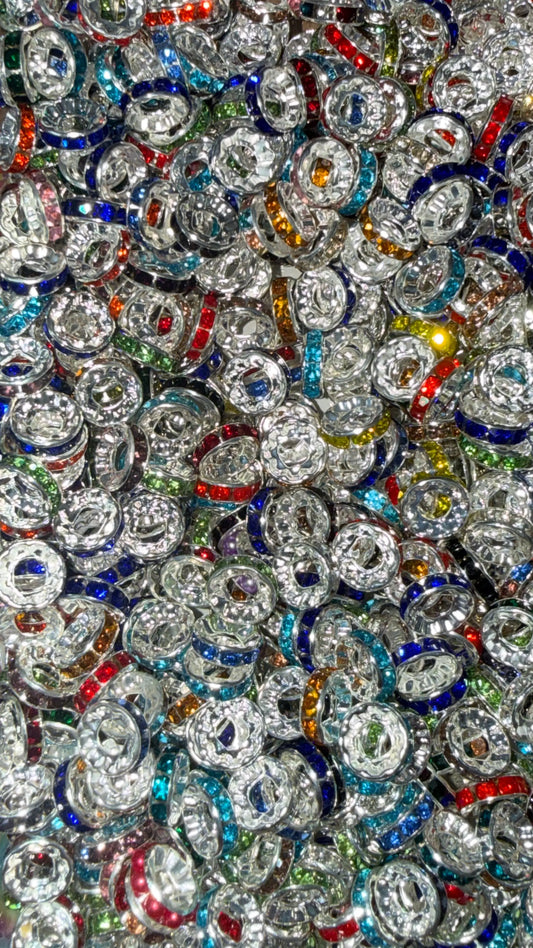 Rhinestone Spacer Bead Mix – 10mm Assorted Colors | Large Hole Crystal Spacers K's Krafty Barn