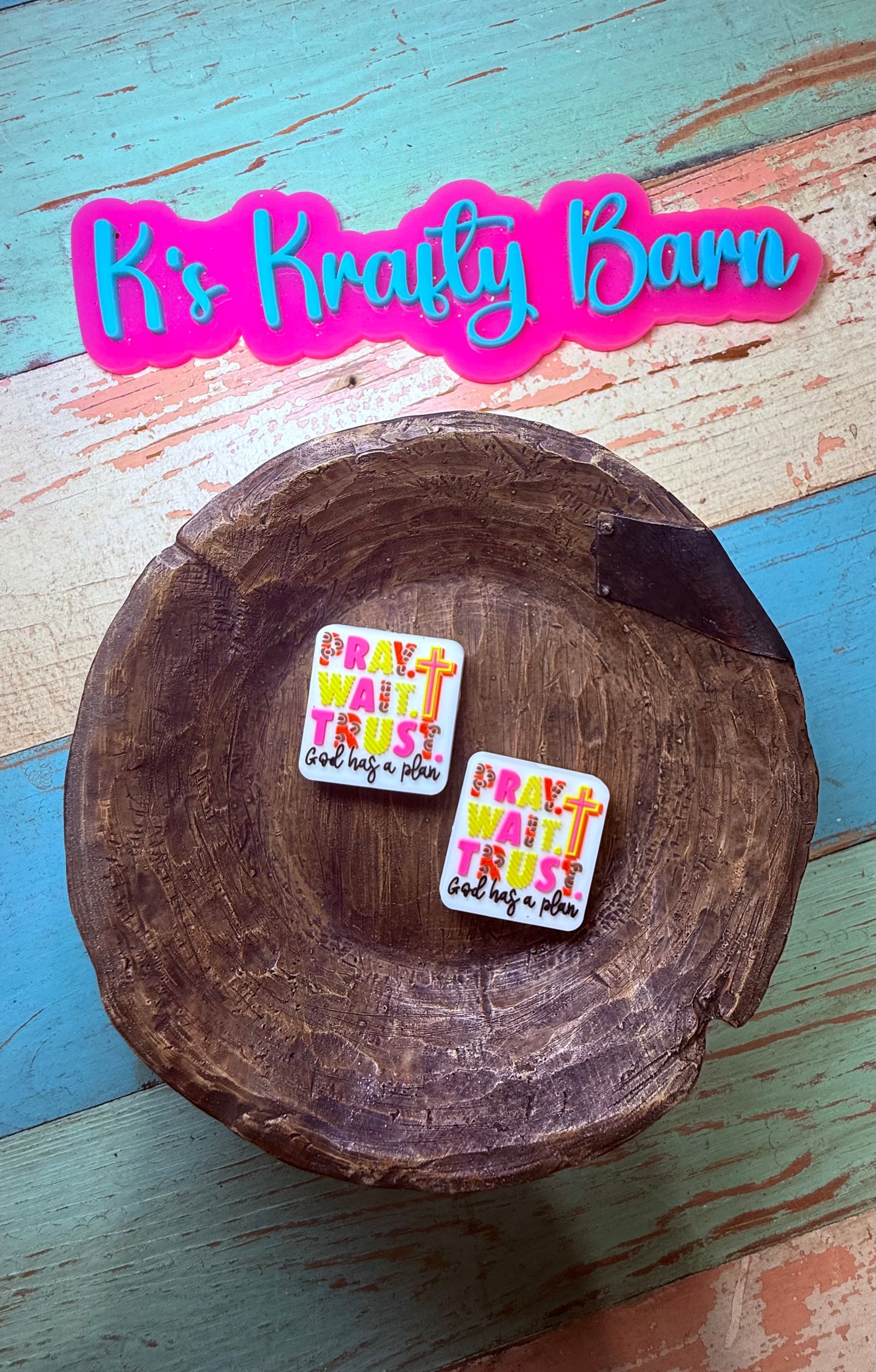 Wholesale Silicone Focal Bead- Pray Wait Trust God has a plan