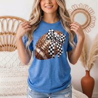Leopard Football & Checkerboard Bow Graphic Tee