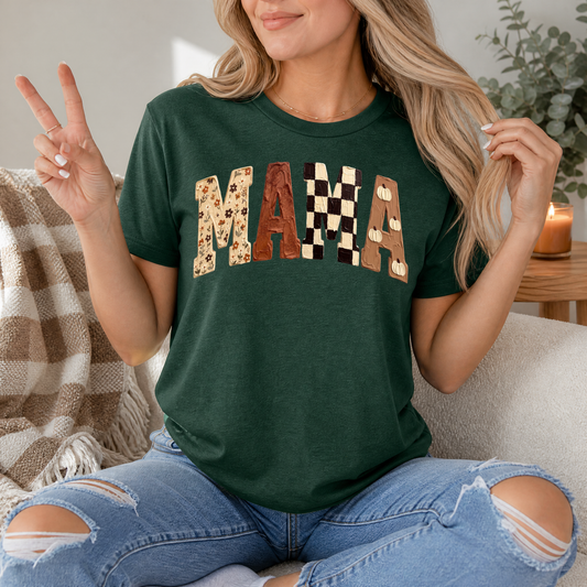 Fall Mama Floral, Checkerboard & Pumpkin Graphic Tee