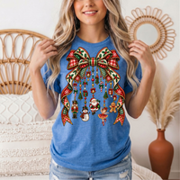 Christmas Plaid Bow & Holiday Charms Graphic Tee