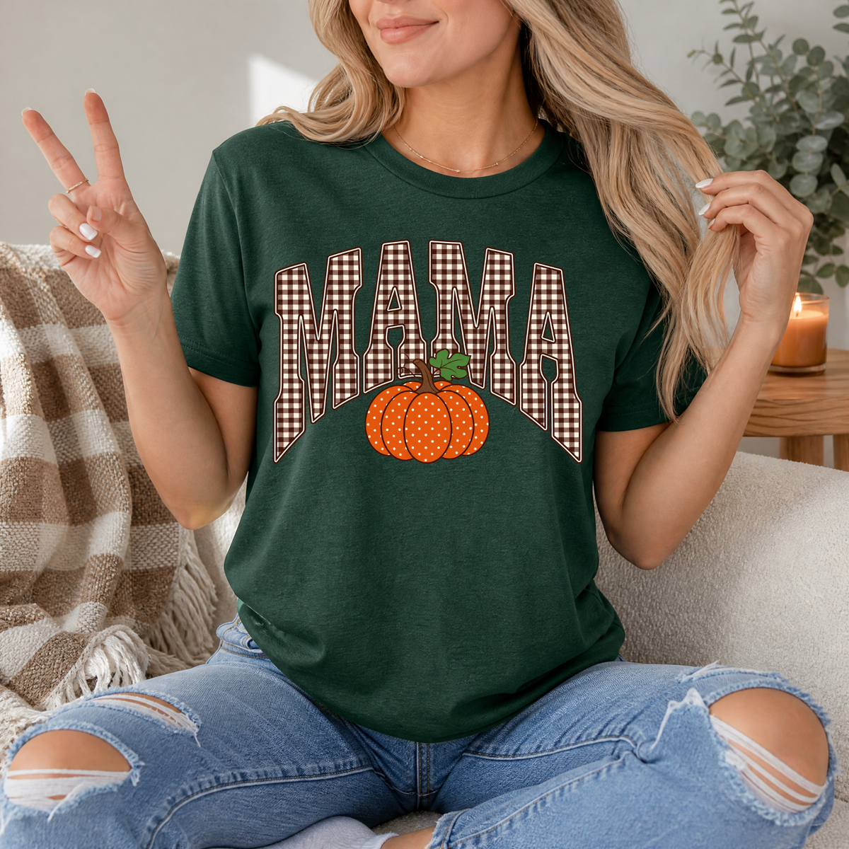 Gingham Mama Pumpkin Premium Graphic Tee