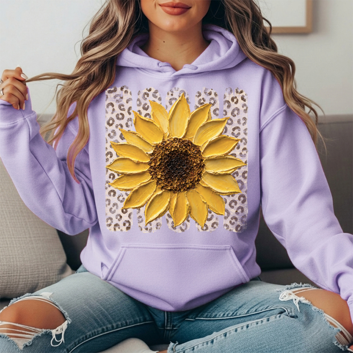Sunflower Leopard Stripe Graphic Hoodie