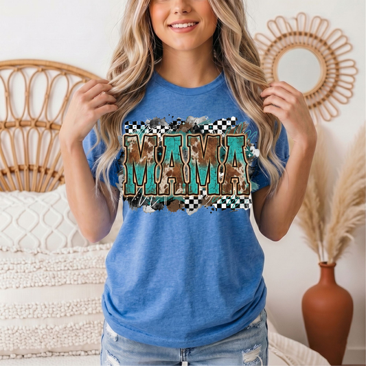 Turquoise & Cow Print Mama Western Graphic Tee