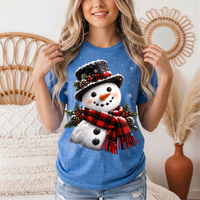 Snowman Buffalo Plaid Scarf Christmas Graphic Tee