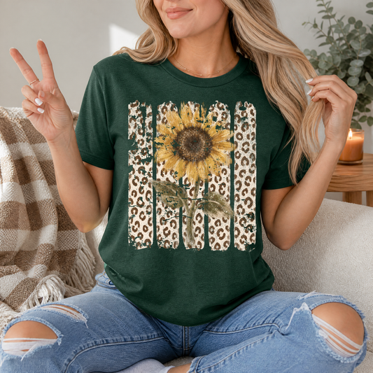 Distressed Sunflower & Leopard Print Graphic Tee