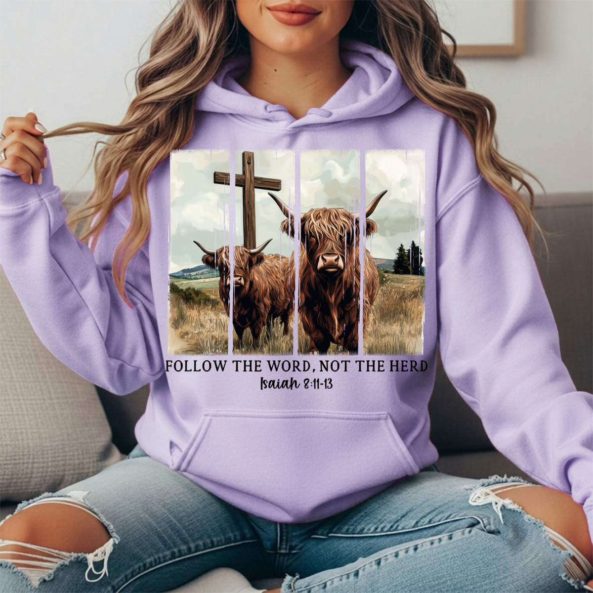 Follow the Word Not the Herd Highland Cow Graphic Hoodie