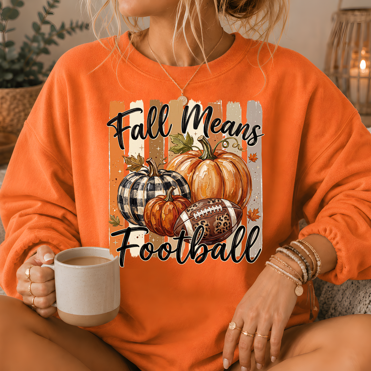 Fall Means Football Pumpkin Crewneck Sweatshirt