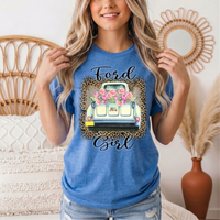 Ford Girl Floral Vintage Truck & Leopard Graphic Tee